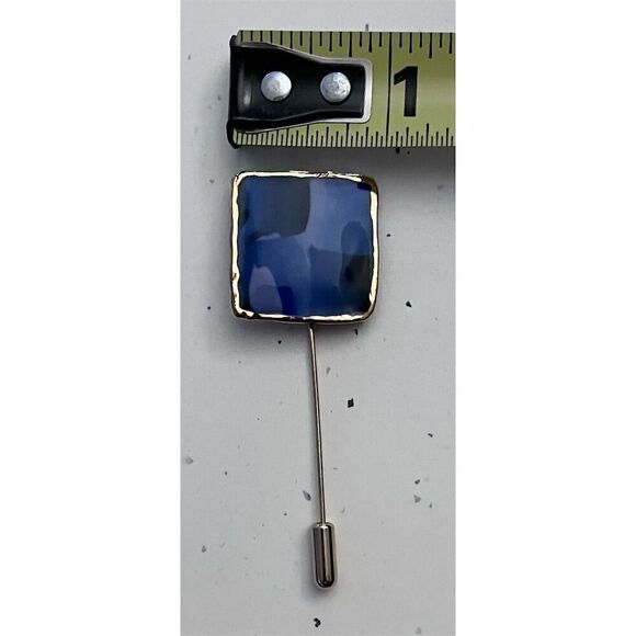 Blue and Gold Enameled Square Stick Pin - Picture 3 of 3